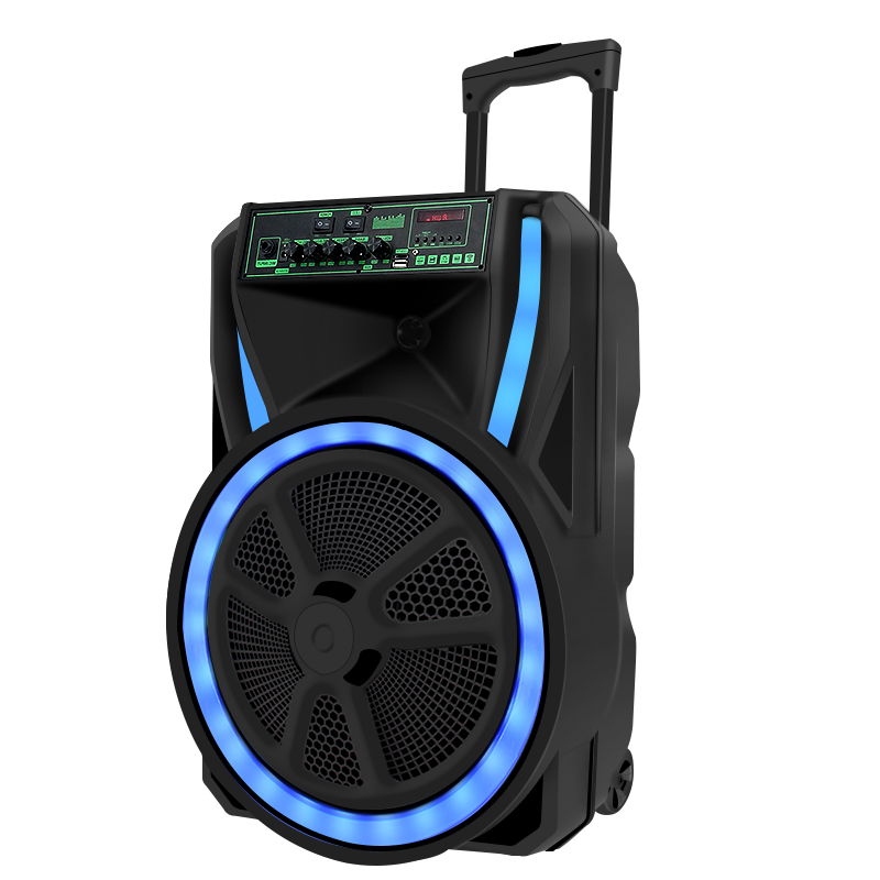 powerful outdoor trolley portable battery big bass speaker bluetooth with disco led lights