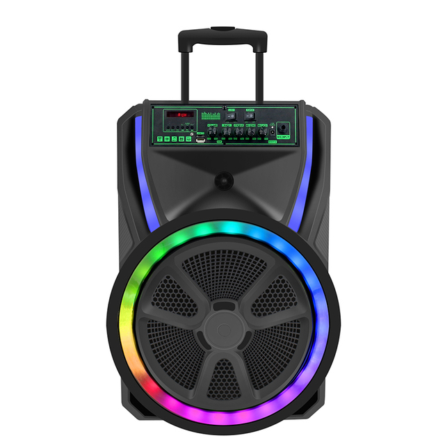 powerful outdoor trolley portable battery big bass speaker bluetooth with disco led lights