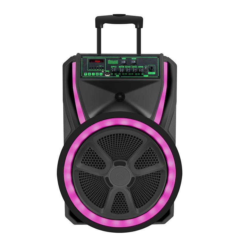 powerful outdoor trolley portable battery big bass speaker bluetooth with disco led lights